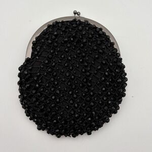 SANTI Clutch Purse Womens Black Beaded Evening Wristlet‎ Kiss Lock Chain Mini